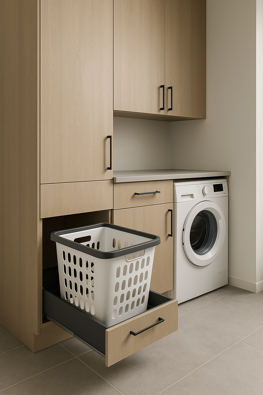 Bijkeuken kast wasmand